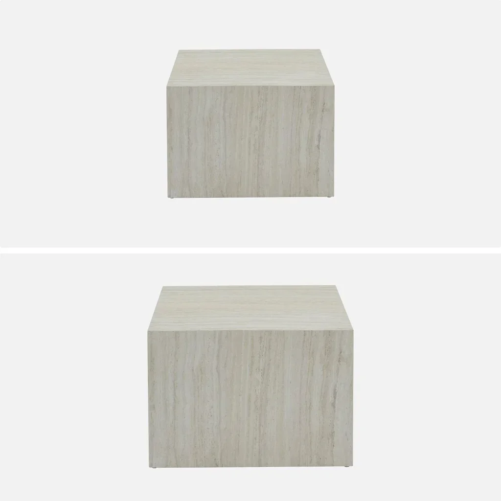 Lot de 2 tables d'appoint encastrables carrées effet marbre Paros