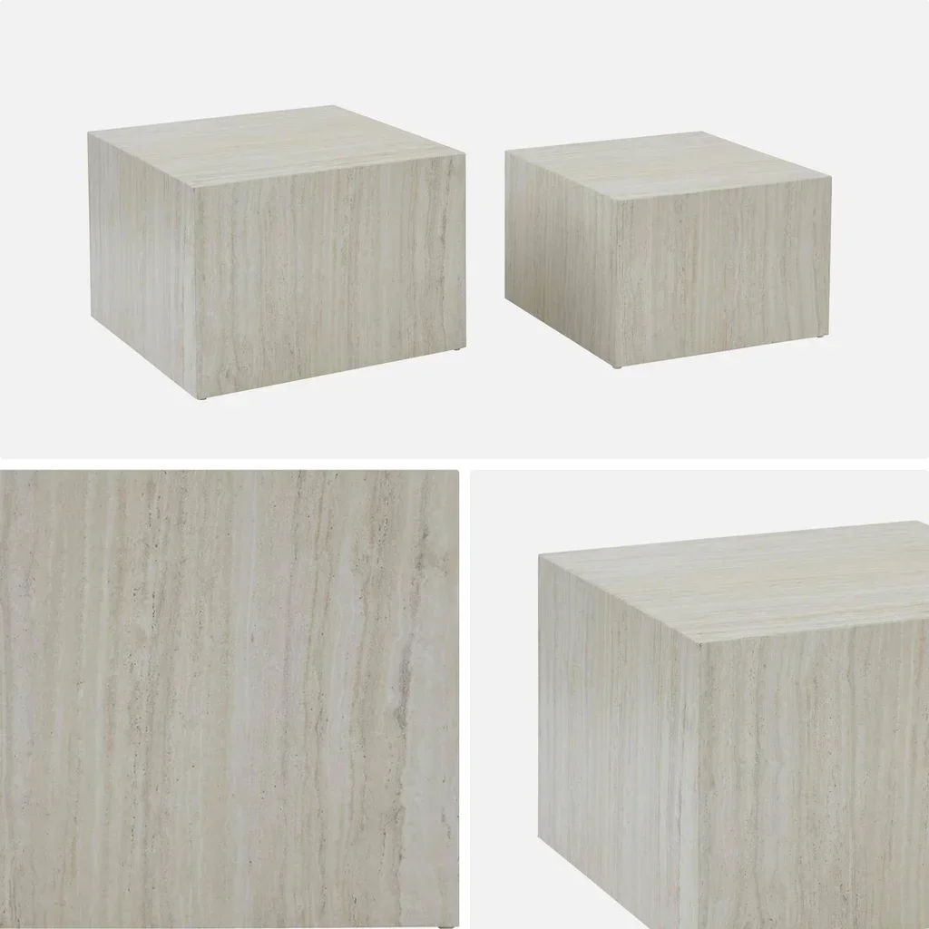Lot de 2 tables d'appoint encastrables carrées effet marbre Paros