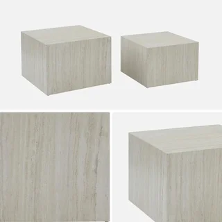 Lot de 2 tables d'appoint encastrables carrées effet marbre Paros