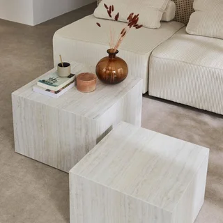 Lot de 2 tables d'appoint encastrables carrées effet marbre Paros