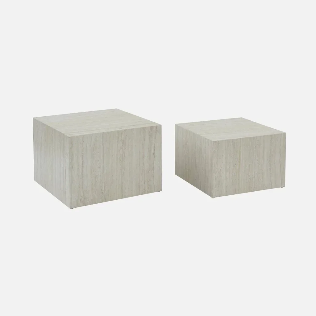 Lot de 2 tables d'appoint encastrables carrées effet marbre Paros