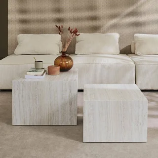 Lot de 2 tables d'appoint encastrables carrées effet marbre Paros