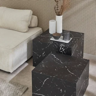 Lot 2 tables gigognes carrées effet marbre Paros salon moderne