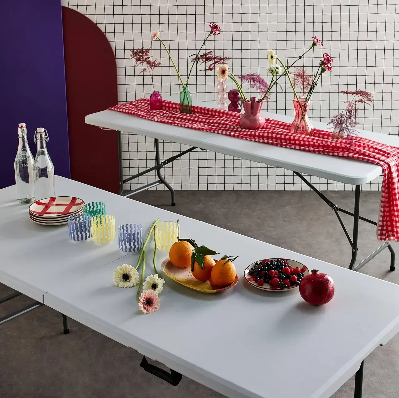 Lot de 2 tables d'appoint pliantes 180cm plastique réception intérieur extérieur