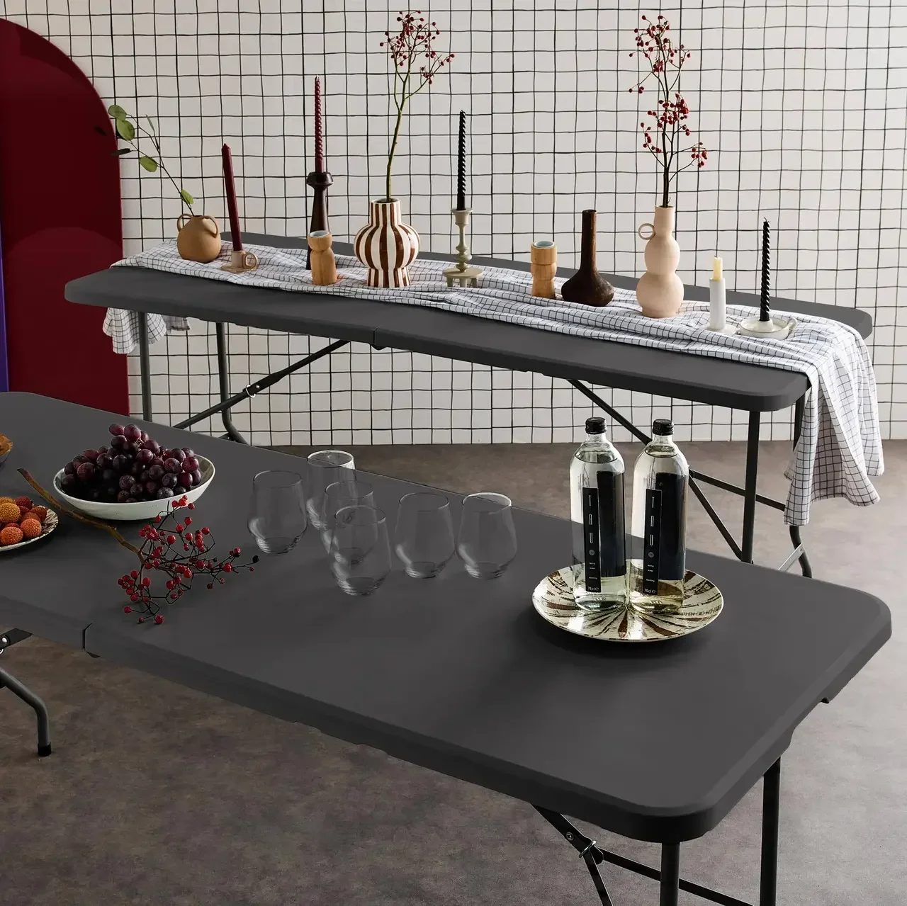 Lot de 2 tables d'appoint pliantes en plastique 180cm pour réception