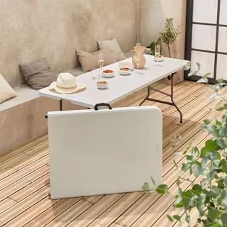 Lot de 2 tables d'appoint pliantes 180cm plastique réception intérieur extérieur