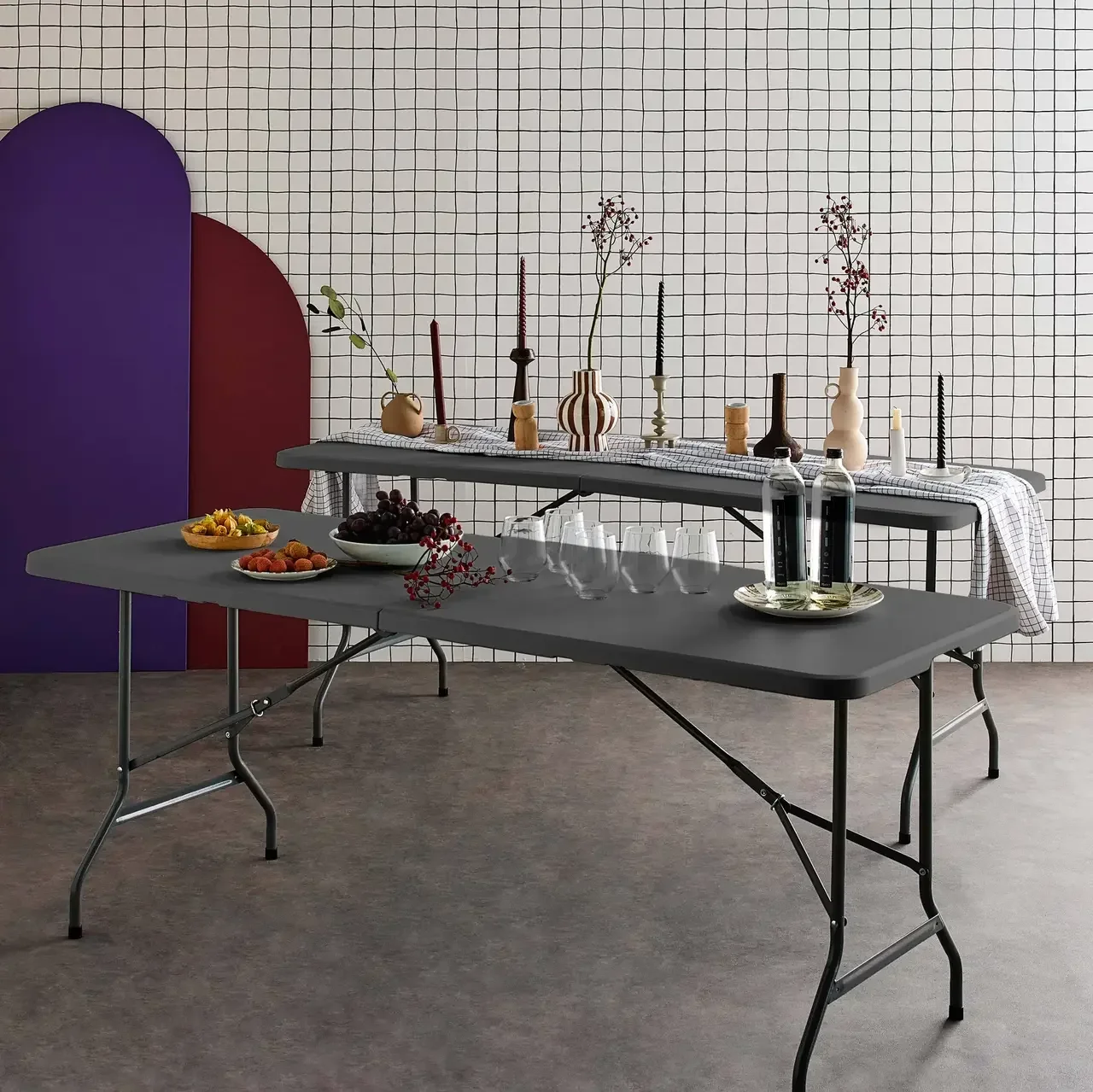 Lot de 2 tables d'appoint pliantes en plastique 180cm pour réception