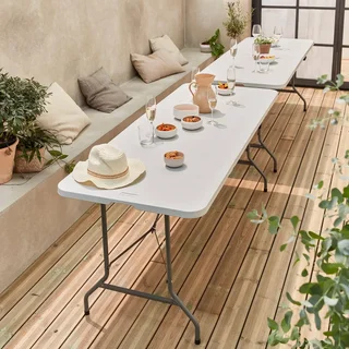 Lot de 2 tables d'appoint pliantes 180cm plastique réception intérieur extérieur