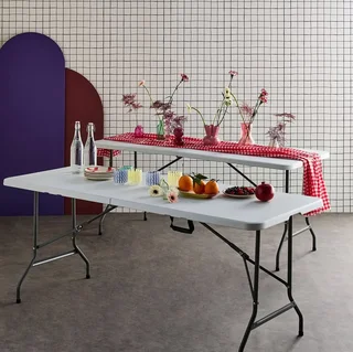 Lot de 2 tables d'appoint pliantes 180cm plastique réception intérieur extérieur