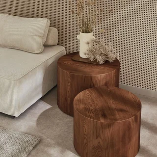 2er Set Runde Satztische Holz Wohnzimmer Zeitgenössisch