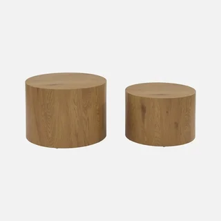 2er Set Runde Satztische Holzoptik für Modernes Wohnzimmer