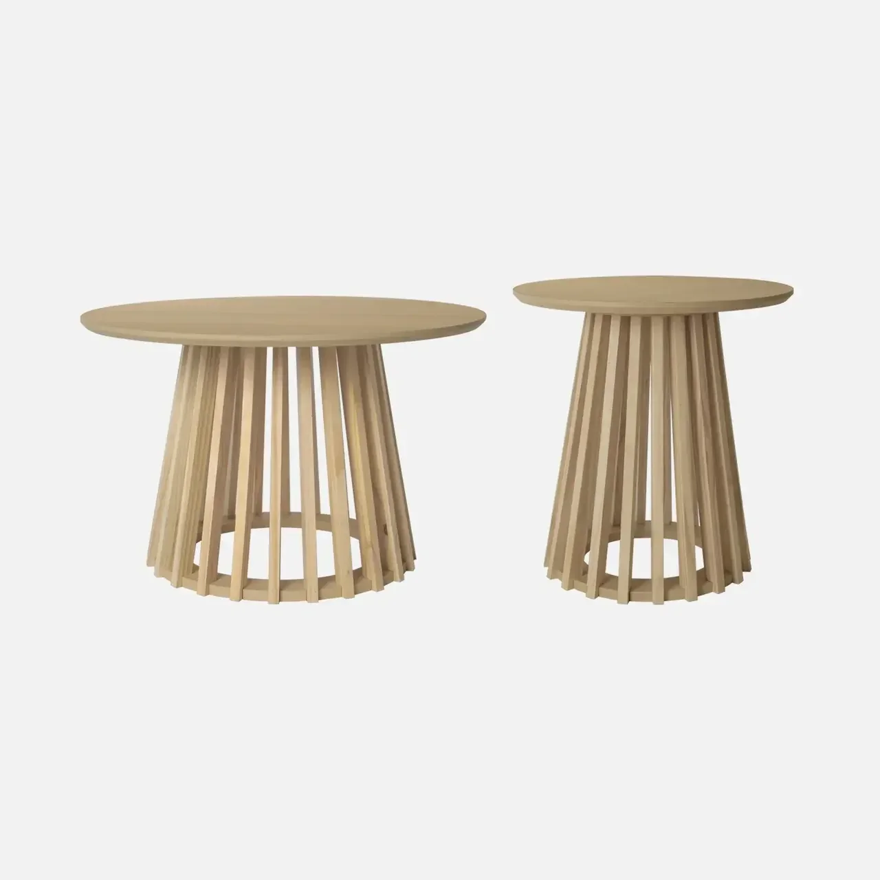 Lot 2 tables basses rondes design bois sapin Ø40 et Ø60 cm salon contemporain