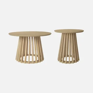 Lot 2 tables basses rondes design bois sapin Ø40 et Ø60 cm salon contemporain
