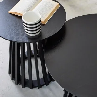 2 tables basses rondes Ø40 et Ø60 cm design bois sapin massif salon contemporain