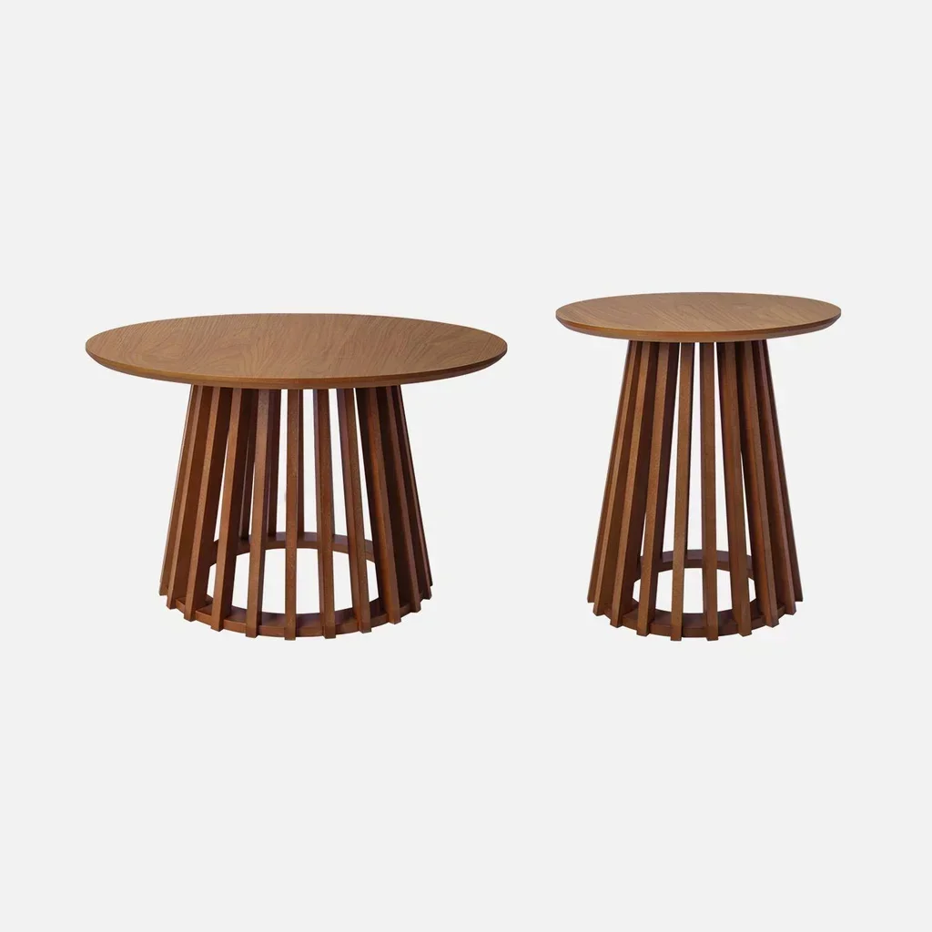 Lot 2 tables basses rondes Ø40 et Ø60 cm bois sapin massif design contemporain salon