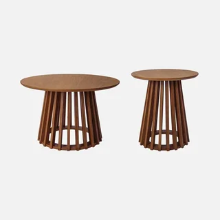 Lot 2 tables basses rondes Ø40 et Ø60 cm bois sapin massif design contemporain salon