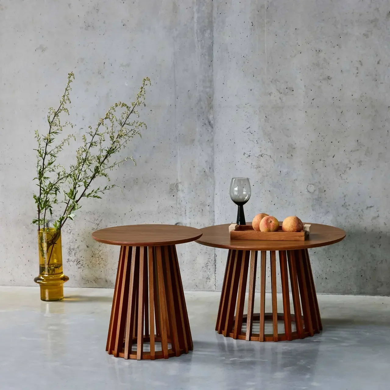 Lot 2 tables basses rondes Ø40 et Ø60 cm bois sapin massif design contemporain salon