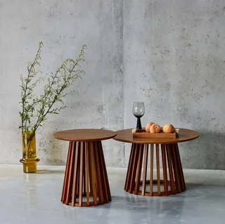 Lot 2 tables basses rondes Ø40 et Ø60 cm bois sapin massif design contemporain salon