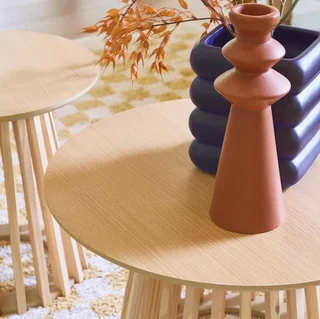 Lot 2 tables basses rondes design bois sapin Ø40 et Ø60 cm salon contemporain