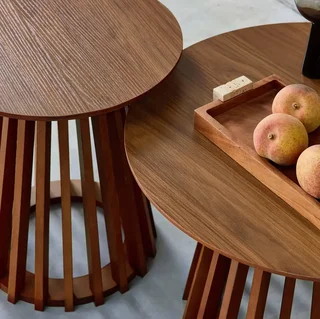 Lot 2 tables basses rondes Ø40 et Ø60 cm bois sapin massif design contemporain salon