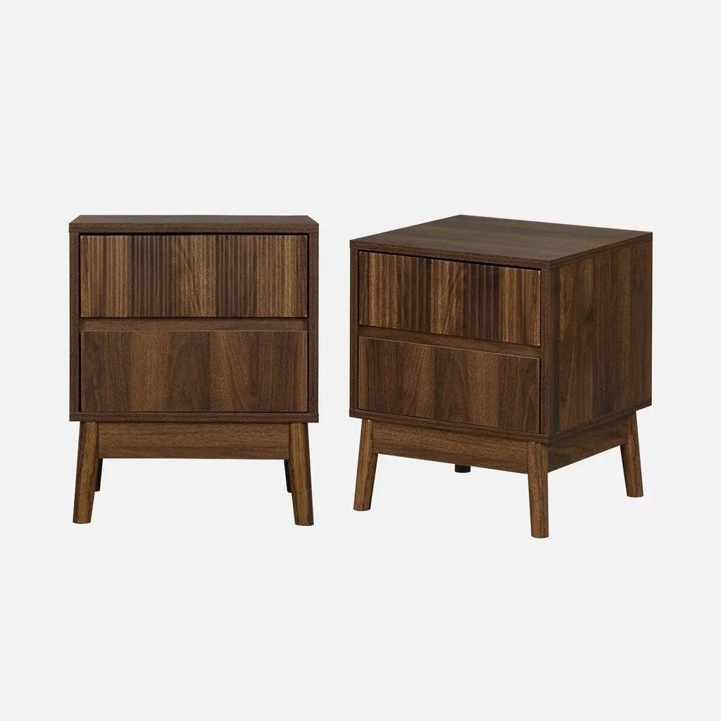 Lot de 2 tables de chevet scandinaves 2 tiroirs bois Linear