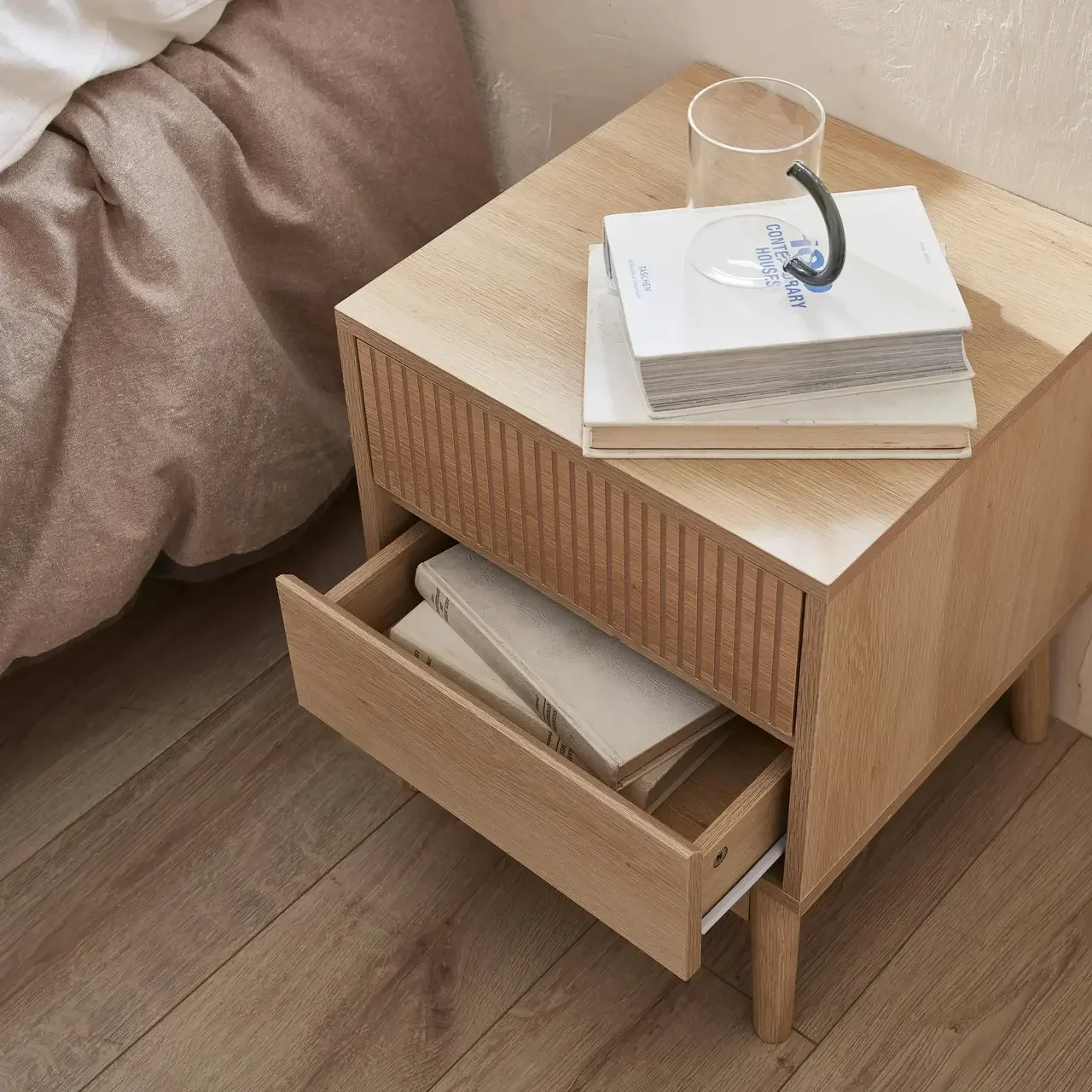 Table de chevet scandinave 2 tiroirs bois - Lot de 2