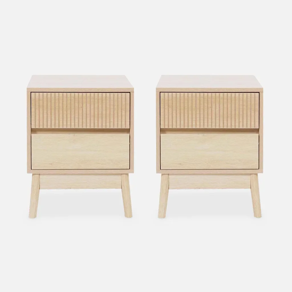 Table de chevet scandinave 2 tiroirs bois - Lot de 2