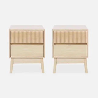 Table de chevet scandinave 2 tiroirs bois - Lot de 2