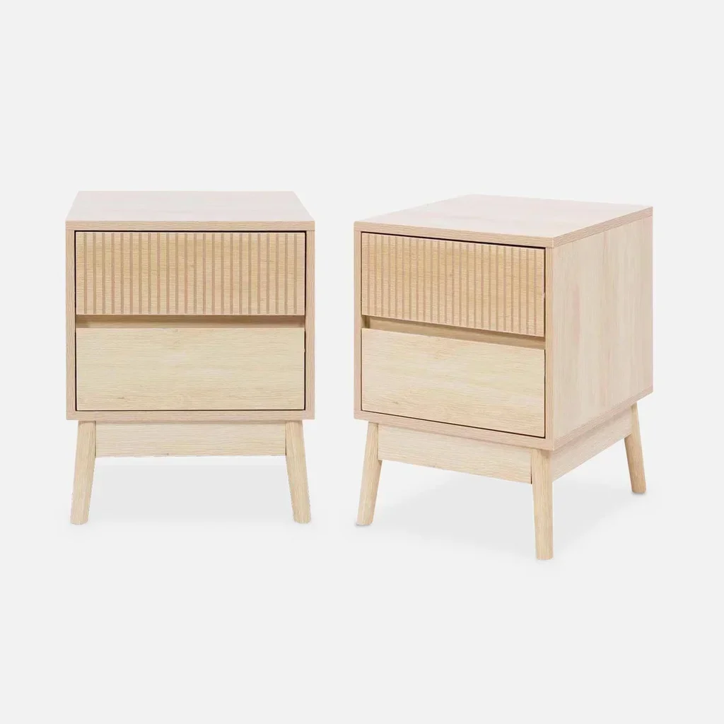 Table de chevet scandinave 2 tiroirs bois - Lot de 2