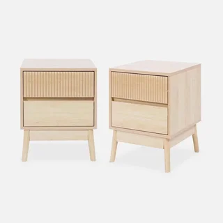 Table de chevet scandinave 2 tiroirs bois - Lot de 2