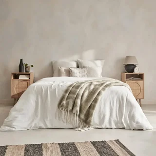 Conjunto de 2 Mesas de Cabeceira Redondas de Madeira e Rattan Estilo Boho Eva