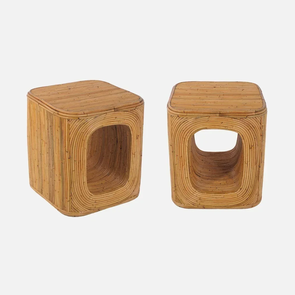 Set of 2 Natural Rattan Nightstands with Open Storage