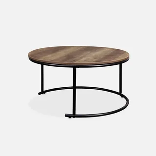 Runde Satztische Schwarzmetall Holzplatte Industriestil 2er Set