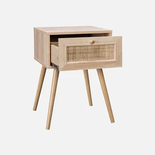 Lot de 2 tables de chevet cannage bois tiroir style bohème vintage chambre