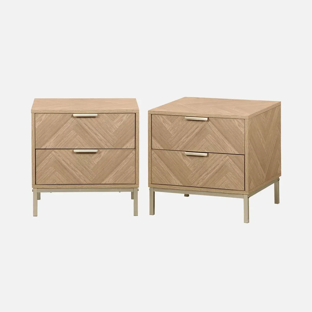 2 designer chevron wood nightstands 2 drawers - Budapest Collection