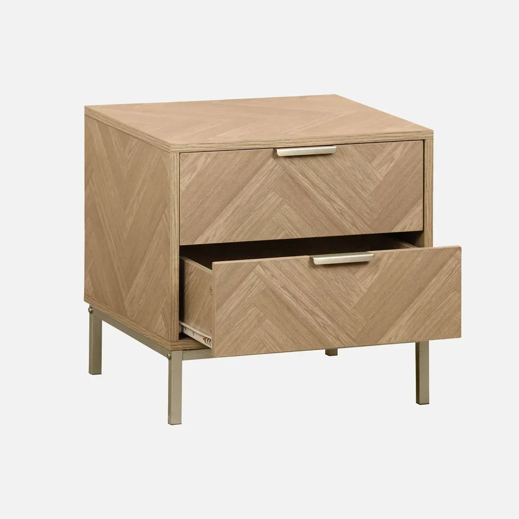 2 designer chevron wood nightstands 2 drawers - Budapest Collection