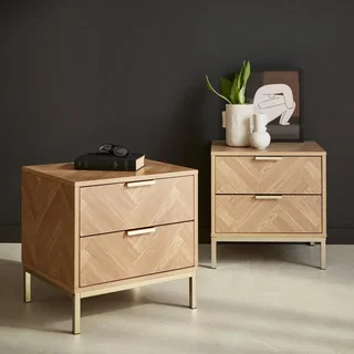 2 designer chevron wood nightstands 2 drawers - Budapest Collection