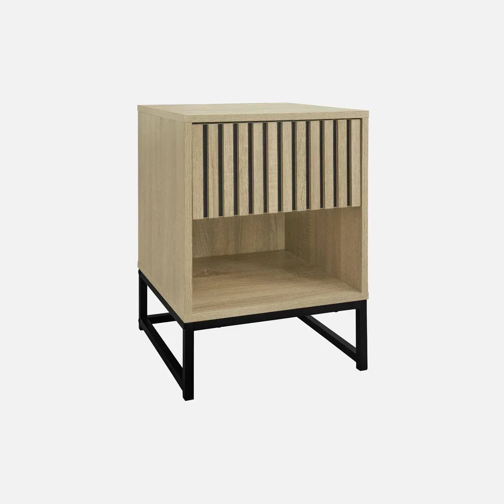 Set of 2 modern design wood grain nightstands with 1 drawer