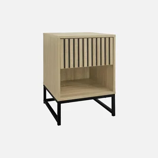 Set of 2 modern design wood grain nightstands with 1 drawer