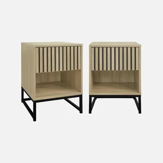 Set of 2 modern design wood grain nightstands with 1 drawer