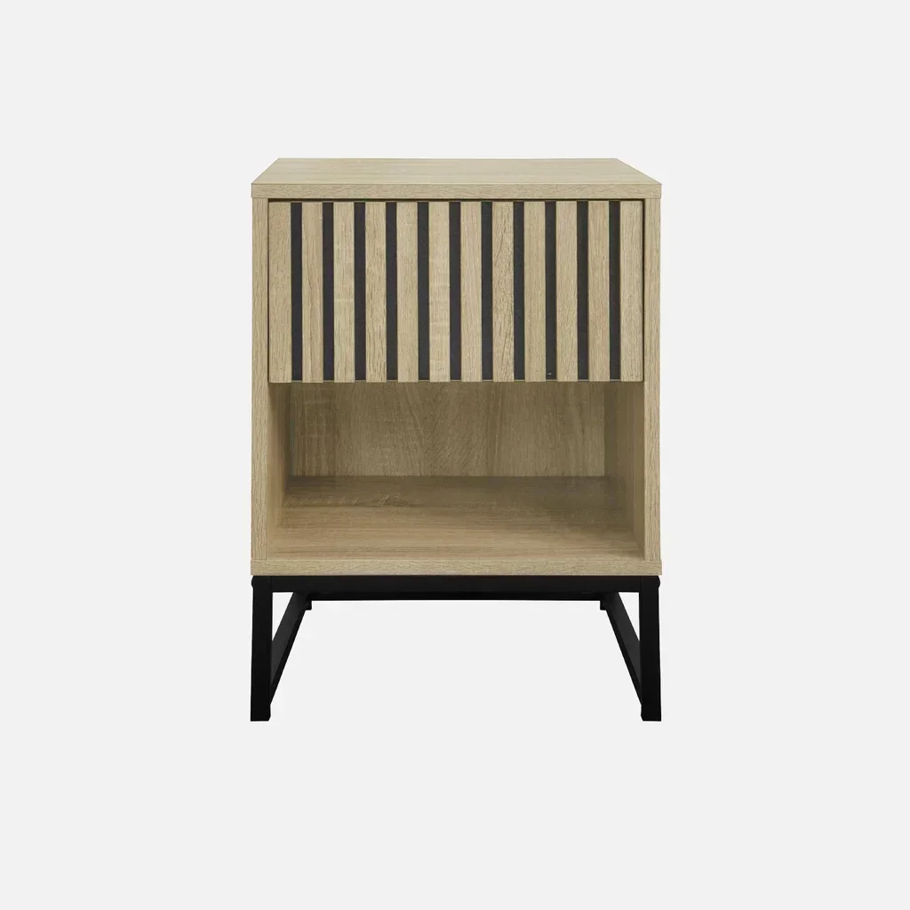 Set of 2 modern design wood grain nightstands with 1 drawer