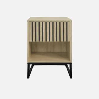 Set of 2 modern design wood grain nightstands with 1 drawer