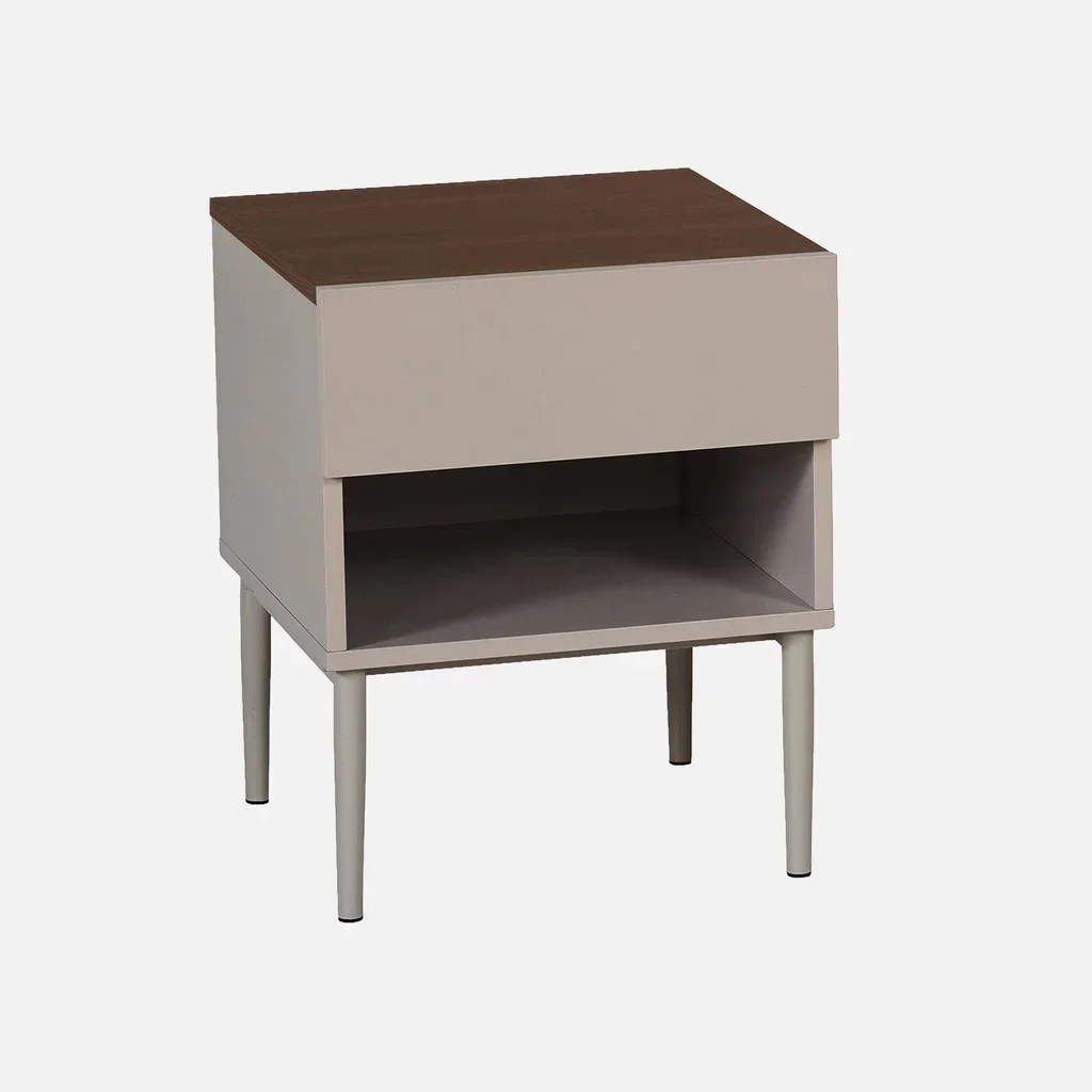 Lot de 2 tables de nuit industrielles métal et bois avec rangement