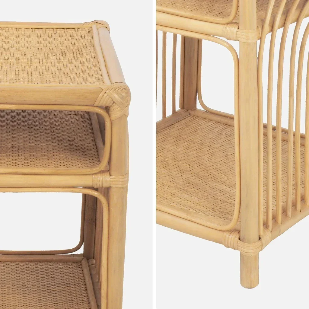 Lot 2 tables de nuit rotin naturel rangement ouvert étagère bohème Bandung