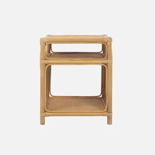 Lot 2 tables de nuit rotin naturel rangement ouvert étagère bohème Bandung