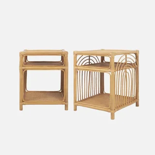 Lot 2 tables de nuit rotin naturel rangement ouvert étagère bohème Bandung