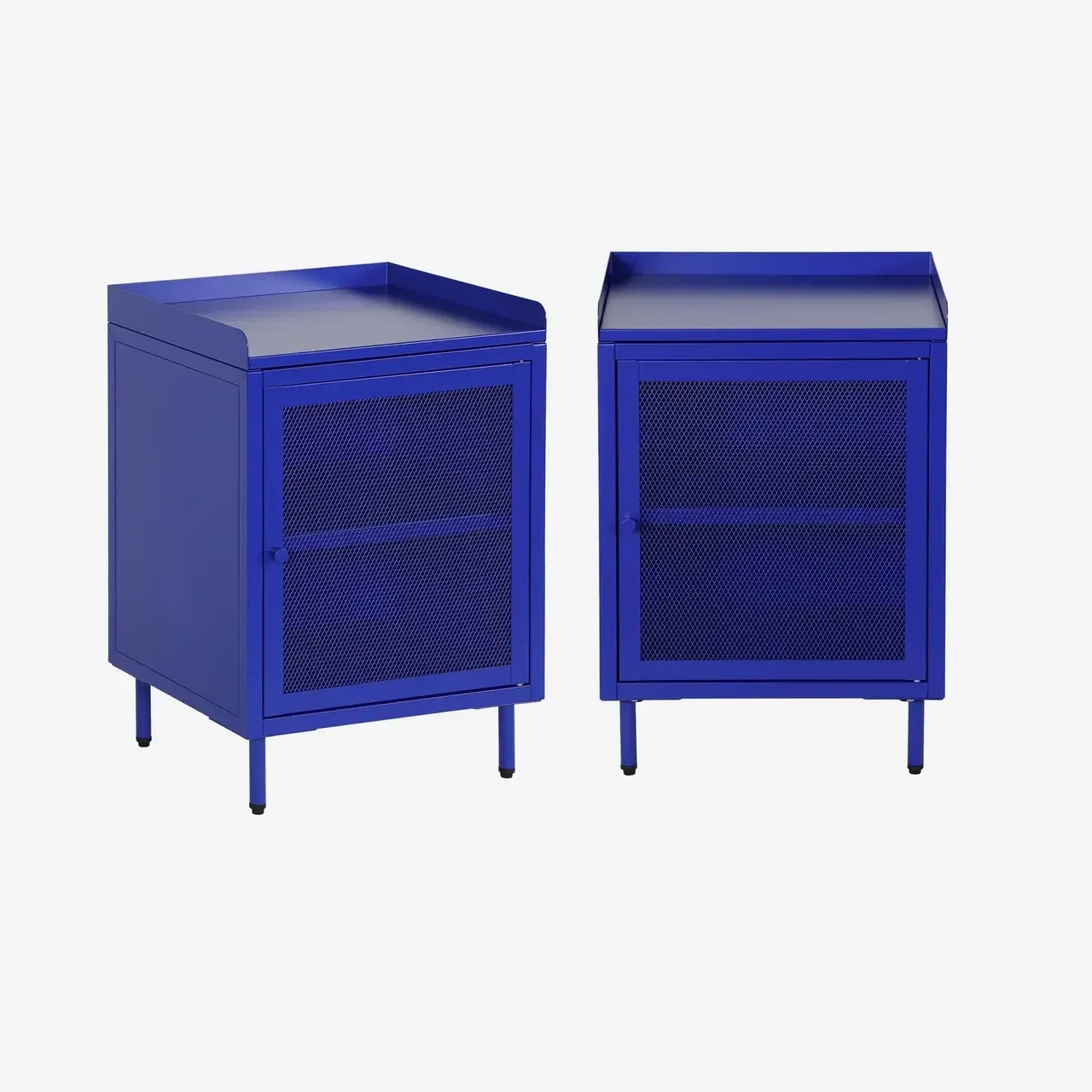 Lot 2 tables de nuit industrielles métal noir porte grillagée