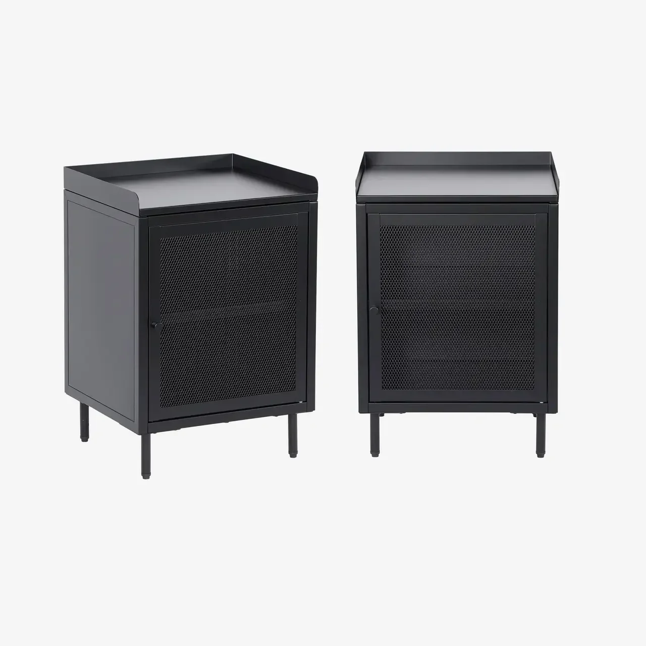 Lot 2 tables de nuit industrielles métal noir 1 porte grillagée