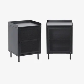 Lot 2 tables de nuit industrielles métal noir 1 porte grillagée