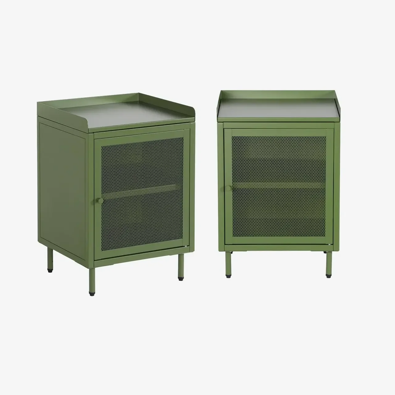 Lot de 2 tables de nuit industrielles métal noir avec porte grillagée et rangement
